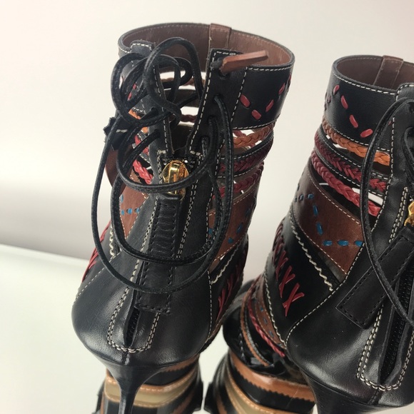 DSQUARED2 Leather Laces Strappy Embroidered Heels - Picture 6 of 11